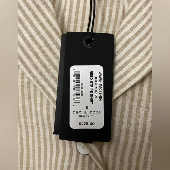 NWT Rag & Bone Beige Reed Stripe Shirt Size Small - Picture 3 of 10